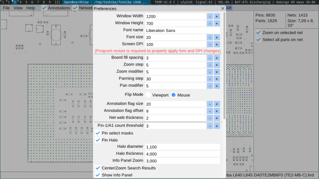 OpenBoardView Program Preferences